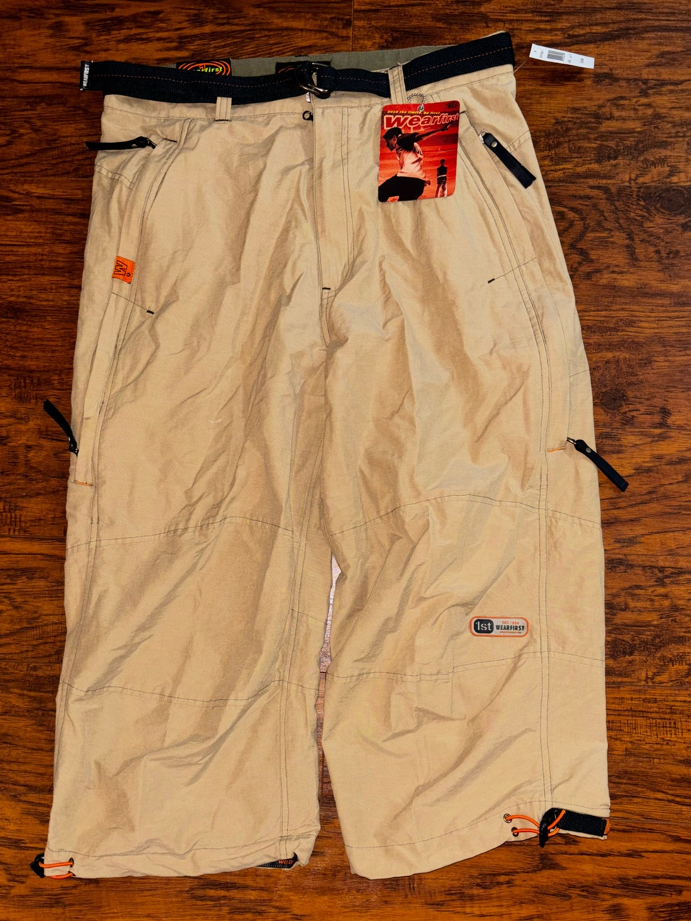 Wear First NWT Cargo Shorts Y2K Khaki Beige Outdoor Utility Cropped Pants + Belt